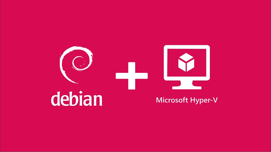 debian ve microsoft hyper-v logosu aynı görselde