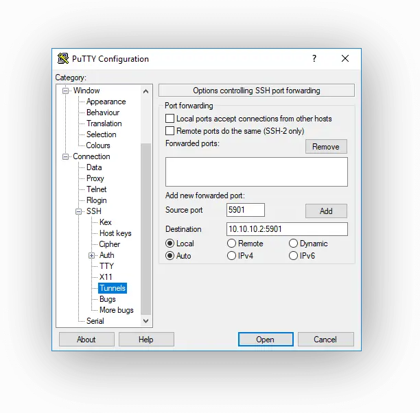 debian 9 üzerine vnc nasıl kurulur 3 putty tunnel gorsel2 mertcan gökgöz