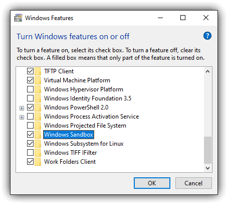 windows updater, install windows sandbox