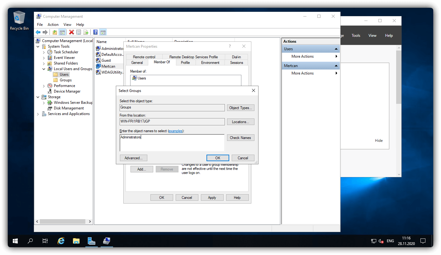 windows server 2019 kullanıcı ayarları, windows server 2019 admin yapma, windows server 2019 admin hakları, windows server 2019 admin console