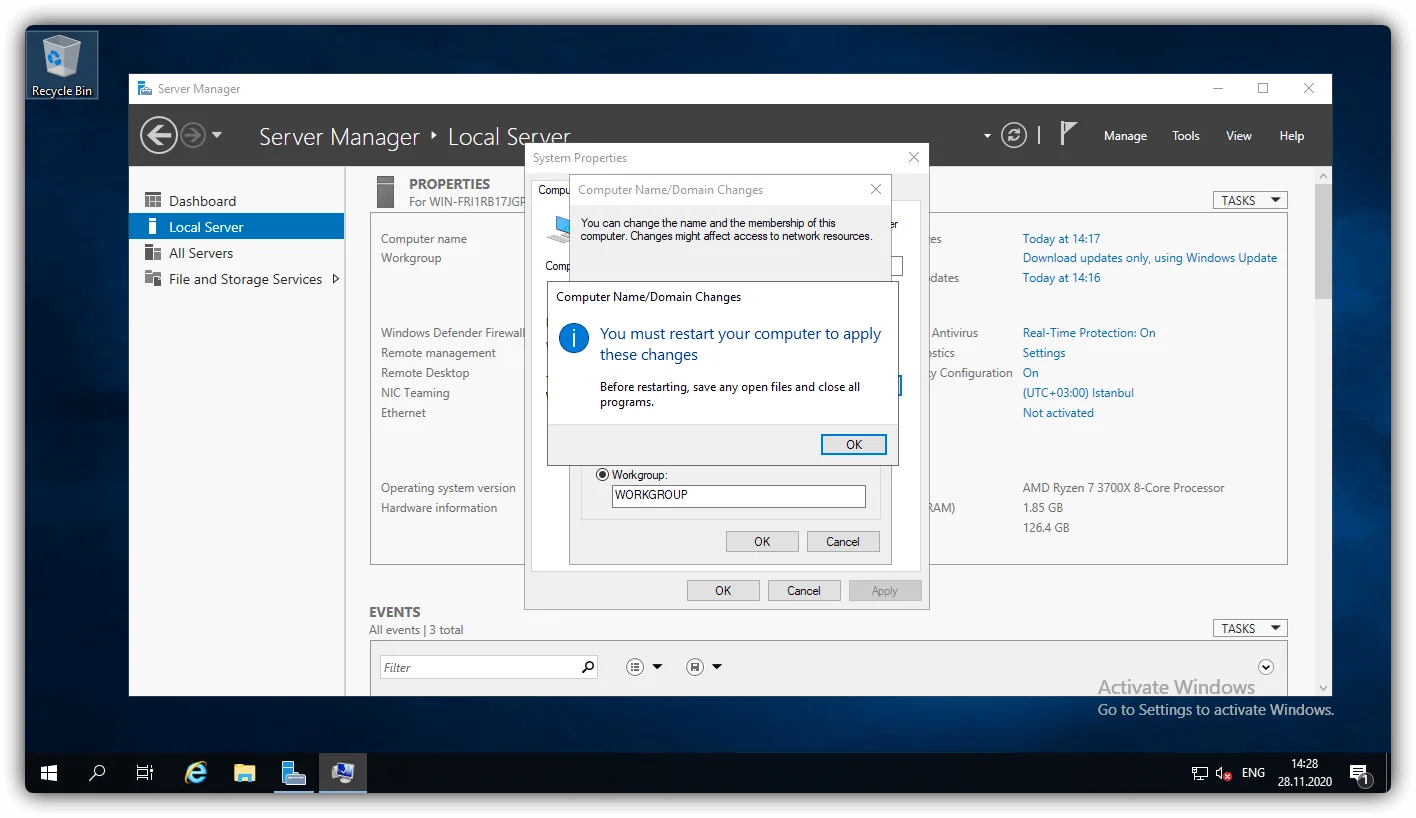 windows server 2019 bilgisayar adı nasıl değiştirilir? 5 windows server 2019 bilgisayar adının değiştirilmesi, windows server 2019 makine adının değiştirilmesi, sunucu isimlendirme, sunucu adı nasıl değiştirilir, hostname değiştireme
