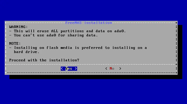 adım adım kendi nas sunucumu oluşturuyorum 7 freenas kurulum disk uyarısı, freenas disk format uyarısı