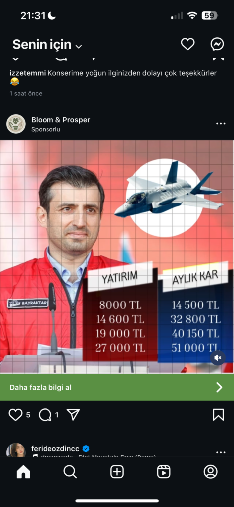 Dolandırıcıların Kullandığı Reklam Görselleri 4 Yatırım fırsatları ve kazanç tablosu gösteriliyor.