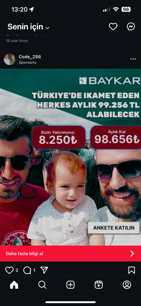 Dolandırıcıların Kullandığı Reklam Görselleri 11 Türkiye'de kazanç fırsatı tanıtımı, yatırım ve kâr.