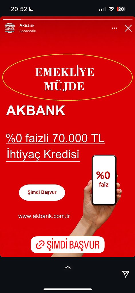 Dolandırıcıların Kullandığı Reklam Görselleri 63 Emeklilere faizsiz kredi fırsatı, Akbank başvuru.