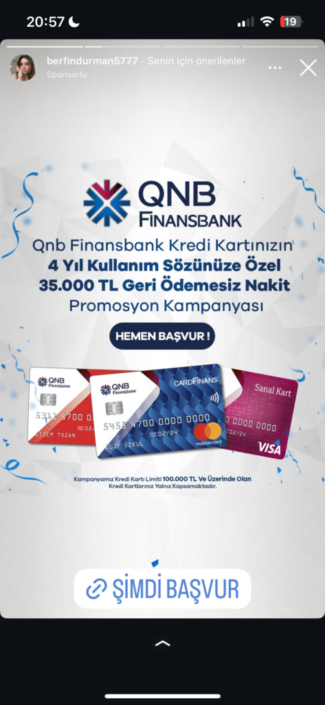 Dolandırıcıların Kullandığı Reklam Görselleri 35 QNB Finansbank kredi kartı promosyon kampanyası.