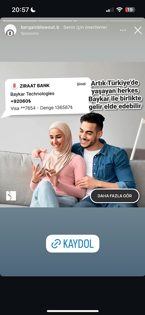 Dolandırıcıların Kullandığı Reklam Görselleri 51 Türk çift Baykar ile finansal kazanç sağlıyor.