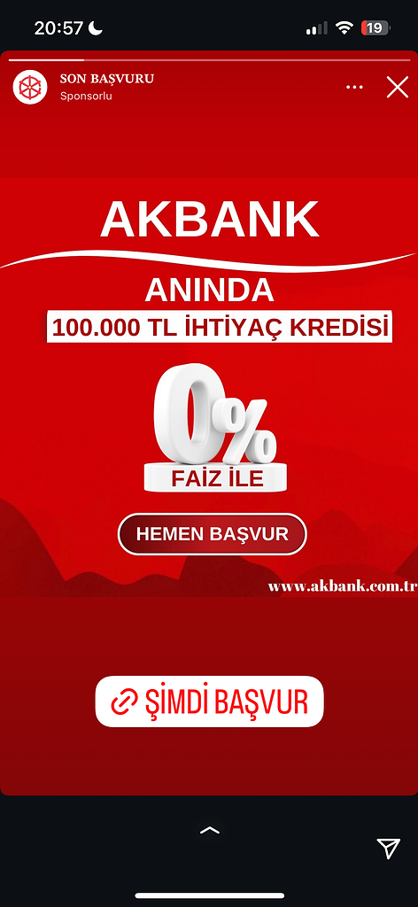 Dolandırıcıların Kullandığı Reklam Görselleri 69 Akbank 0 faizli ihtiyaç kredisi fırsatı, hemen başvur.