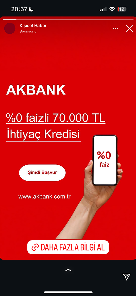Dolandırıcıların Kullandığı Reklam Görselleri 67 Akbank sıfır faizli ihtiyaç kredisi fırsatı.