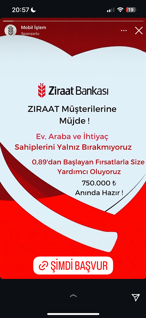Dolandırıcıların Kullandığı Reklam Görselleri 61 Ziraat Bankası kredi fırsatları, hemen başvurun.