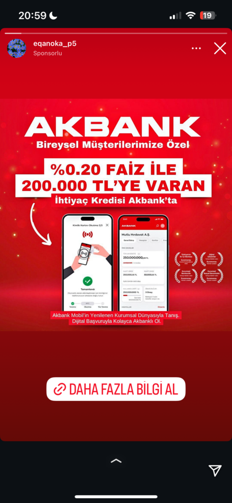 Dolandırıcıların Kullandığı Reklam Görselleri 33 Akbank, düşük faizli ihtiyaç kredisi fırsatı sunuyor.