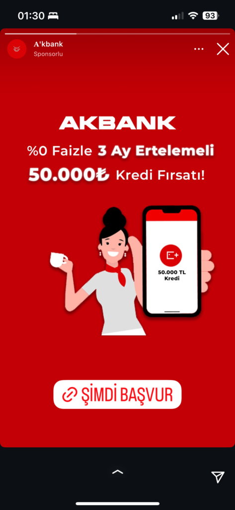 Dolandırıcıların Kullandığı Reklam Görselleri 60 Akbank'tan faizsiz kredi fırsatı Şimdi Başvur.