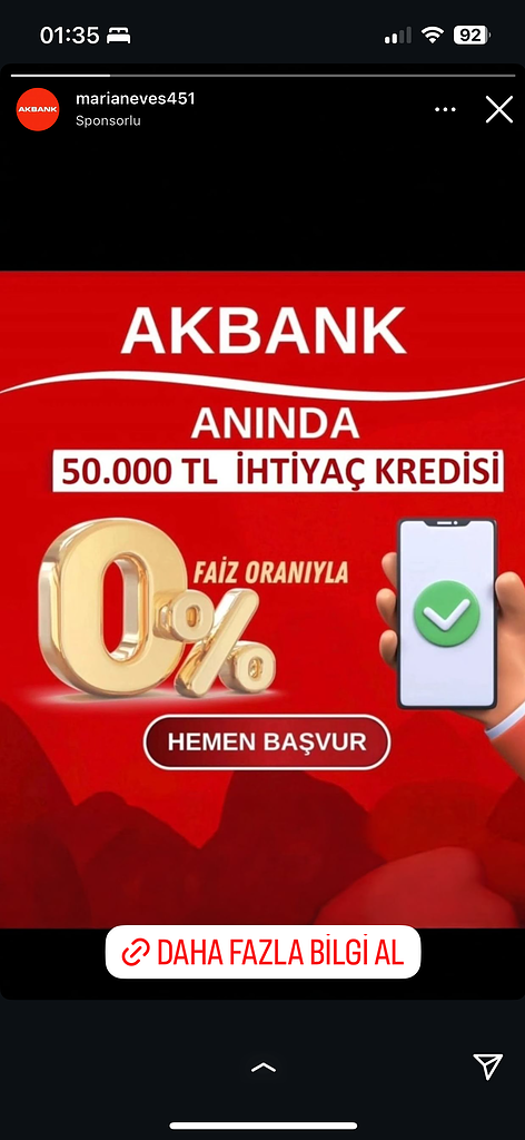 Dolandırıcıların Kullandığı Reklam Görselleri 43 Akbank sıfır faizli ihtiyaç kredisi teklifi.