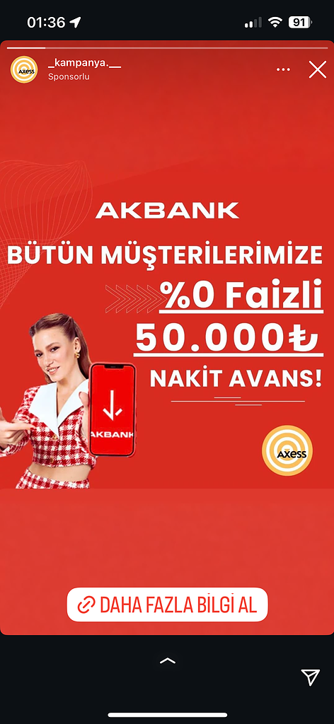 Dolandırıcıların Kullandığı Reklam Görselleri 48 Akbank sıfır faizli nakit avans kampanyası.