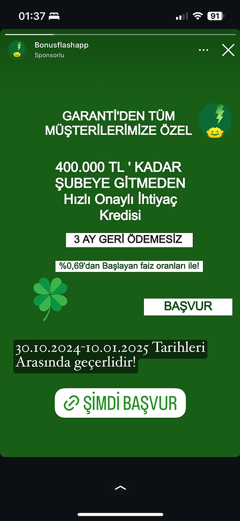 Dolandırıcıların Kullandığı Reklam Görselleri 74 Garanti müşterilerine özel kredi kampanyası başvurusu.