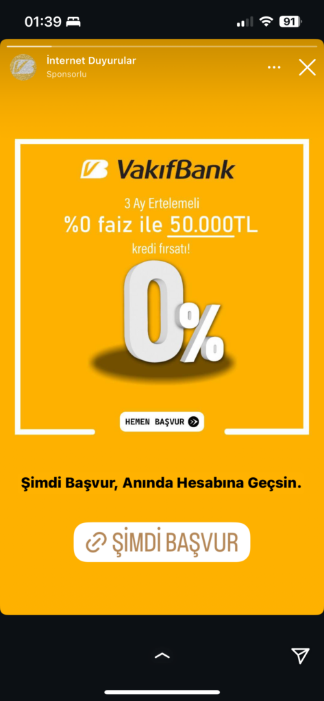 Dolandırıcıların Kullandığı Reklam Görselleri 65 VakıfBank: 0 faizli kredi fırsatı, hemen başvurun!