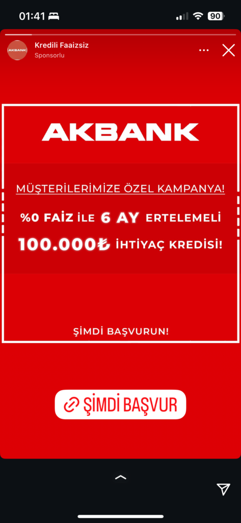 Dolandırıcıların Kullandığı Reklam Görselleri 64 Akbank faizsiz kredi kampanyası, hemen başvurun.