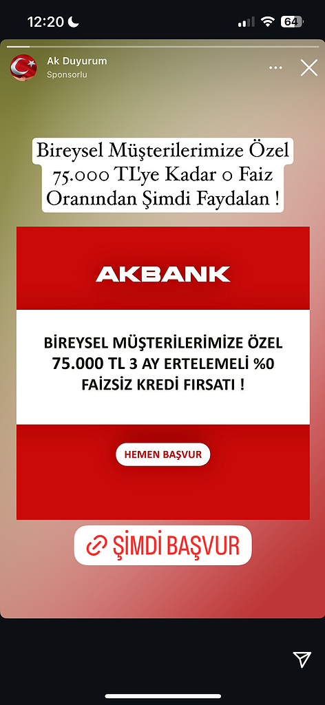 Dolandırıcıların Kullandığı Reklam Görselleri 59 Akbank'tan 75.000 TL faizsiz kredi fırsatı.