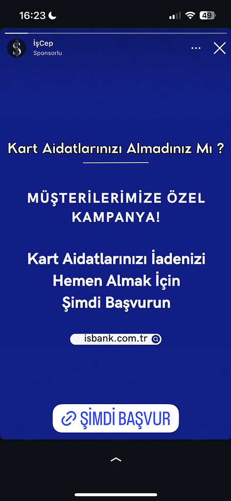 Dolandırıcıların Kullandığı Reklam Görselleri 68 Kart aidatı iadesi başvurusu, müşteri kampanyası, hemen başvur.