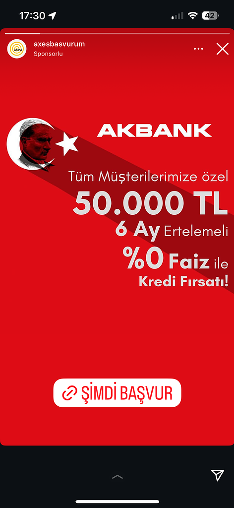 Dolandırıcıların Kullandığı Reklam Görselleri 73 Akbank'tan faizsiz kredi fırsatı, hemen başvurun.