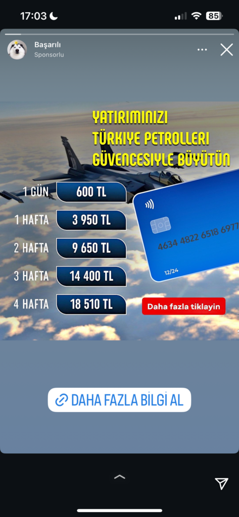 Dolandırıcıların Kullandığı Reklam Görselleri 32 Türkiye Petrolleri ile yatırımınızı büyütün.