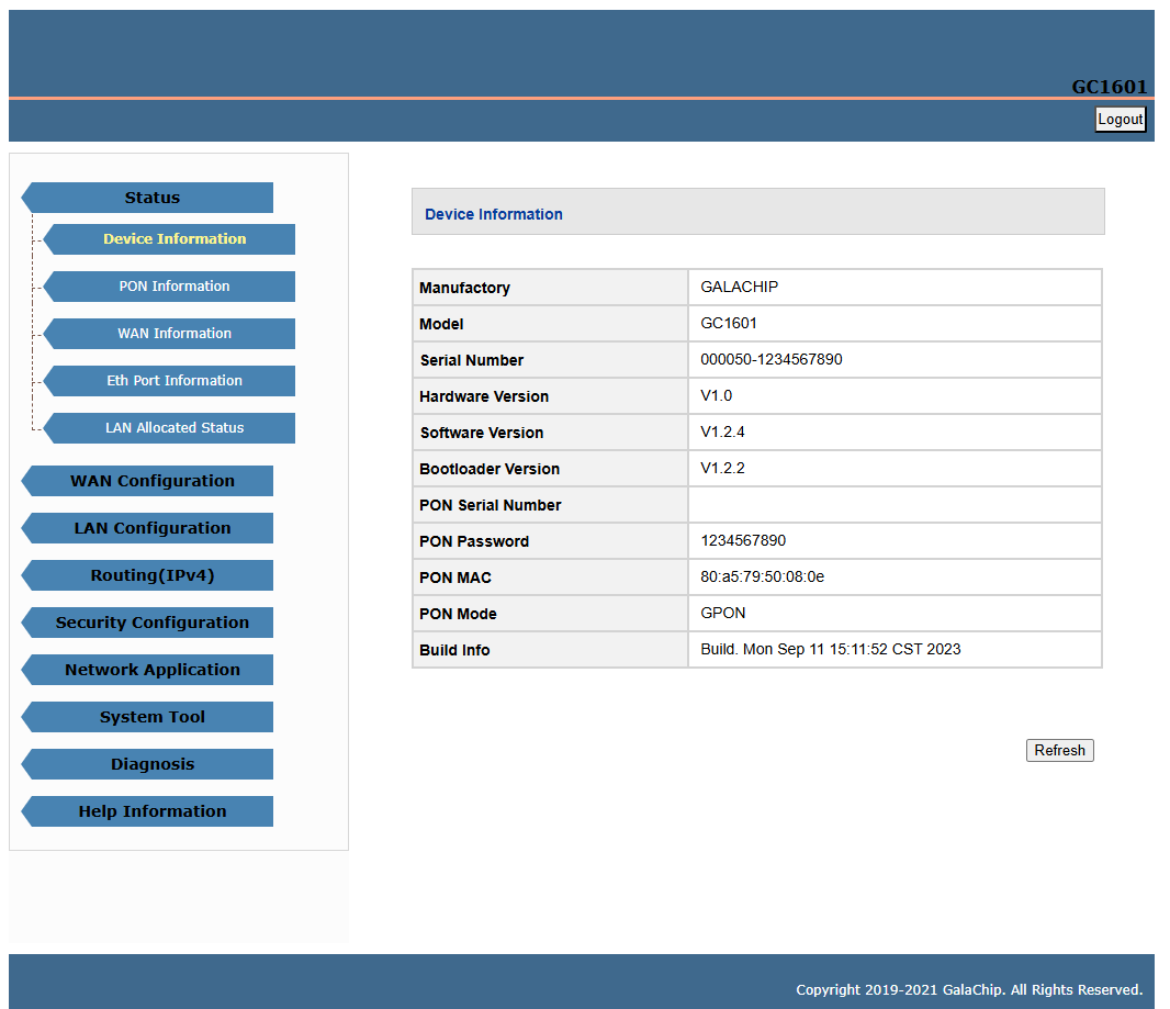 sfp onu galachip gc1601 sfp info